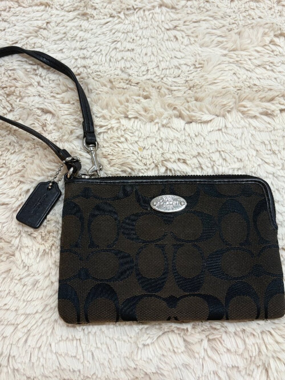 Vintage Coach Signatureβ Jacquard Wristlet Brown Black Y2K Mini Bag